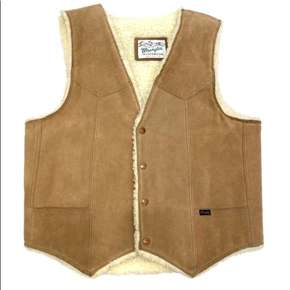 Wrangler Other - Wrangler Vintage Suede Leather Vest Sherpa Lined Snap Button Western  Size L